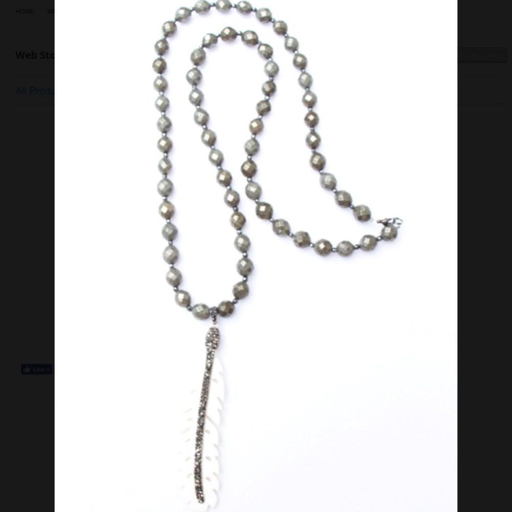 Pyrite Paved Feather Pendant Necklace